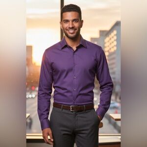 Le Chateau - Royal Purple Long Sleeve Button Down Dress Shirt